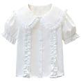 thumbnail image 1 of Odeerbi Camisa de Vestido de Algodón de Las Niñas Flor Bordado de Manga Corta Uniforme de La Escuela Con Bolsillo, 1 of 9