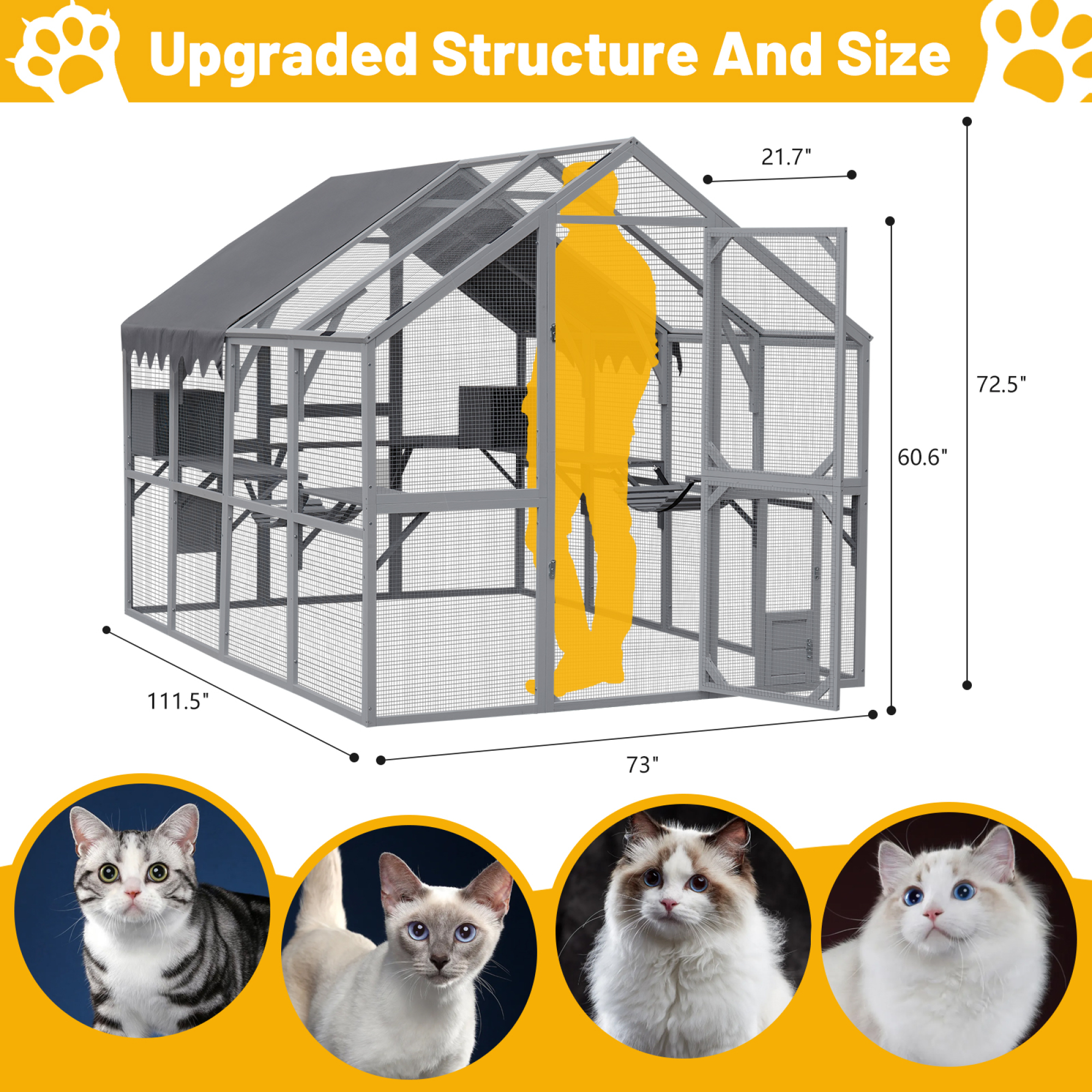 Jopath Outdoor Poultry Cage Outdoor Metal Fence with Cover 110" Large Poultry Playpen with Platforms,Upgrade Waterproof Cover-Grey
