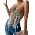 thumbnail image 3 of Corset Tops for Women Renaissance Lace Up Floral Overbust Boned Bustier Bodice Green Flowers S, 3 of 10