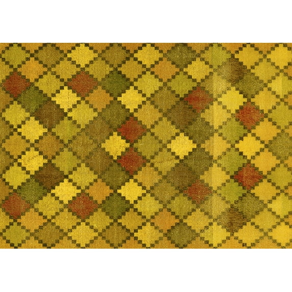 Ahgly Company Machine Washable Indoor Rectangle Abstract Yellow Contemporary Area Rugs, 7' x 9'