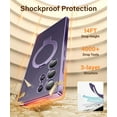 thumbnail image 6 of for Samsung Galaxy S24 Ultra Case with Magnetic Ring Stand,[Compatible with MagSafe][Military Drop Protection] Shockproof Protective Slim Phone Case for S24 Ultra, Clear Purple, 6 of 18