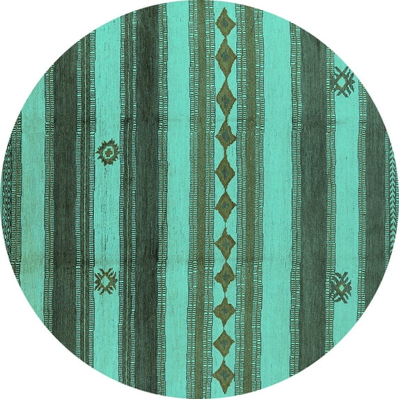 Ahgly Company Machine Washable Indoor Round Southwestern Turquoise Blue Country Area Rugs, 7' Round