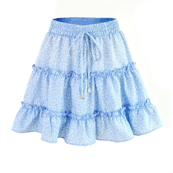 TBWYF Women Floral Leopard Ruffle High Waist Lace Up Skirts Light Blue 2XL