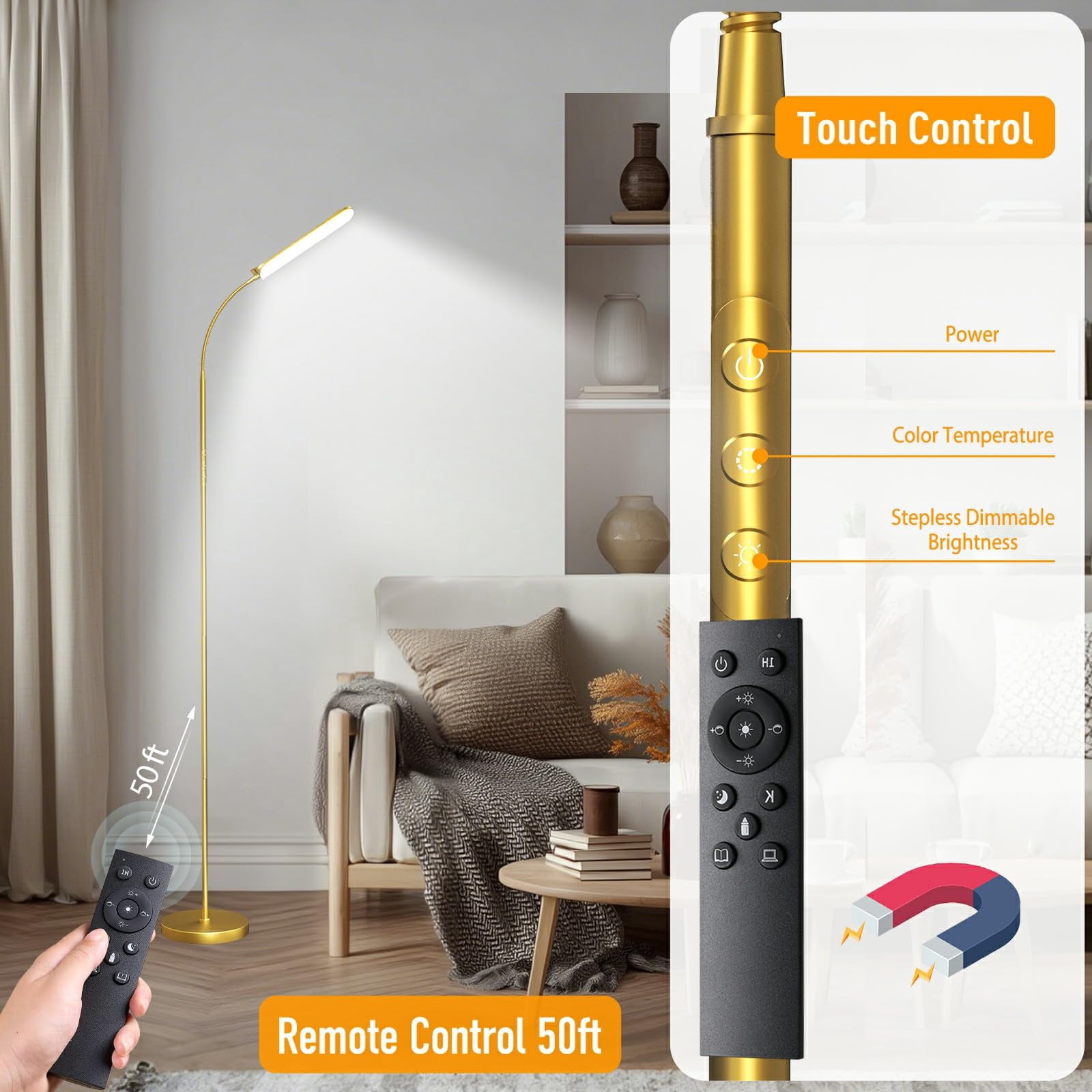Floor Lamp  18w 1800lm Bright Led Lamps For Living Room Bedroom Dimmable Timing Eye Caring Reading Standing With Remote & Works Smart Plug