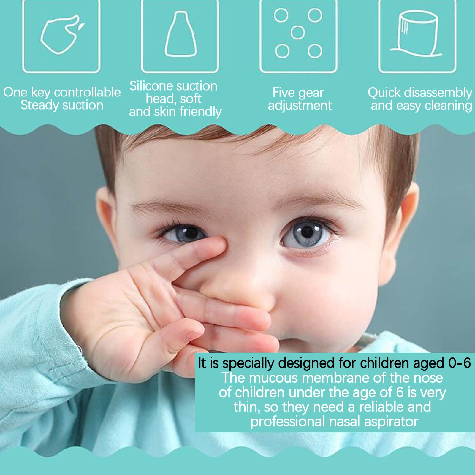 RuiJiao Baby Electric Nasal Aspirator,BPA-Free ABS+ Safe Snot Cleaner with USB Recharge, 2 Soft Nozzles for Newborns and Toddlers, Auto Shut-Off
