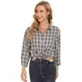 thumbnail image 3 of Womens Tops 3/4 Sleeve Button Down Shirts Cotton V Neck Swiss Dot Blouse Casual Work Shirt(Heibaige 2XL), 3 of 6