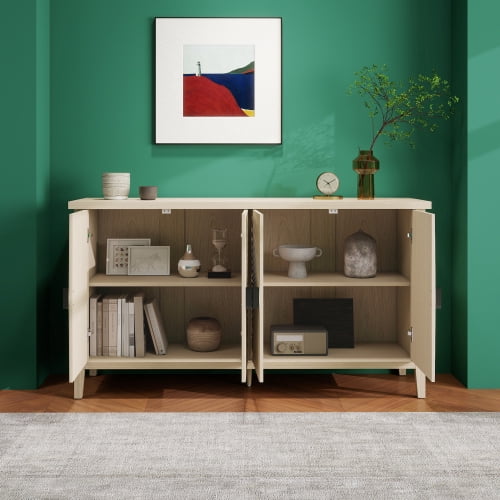 BSHTI 4 Door Sideboard ,Carved Sideboard Buffet Cabinet With Storage ,Modern Coffee Bar Cabinet With Adjustable Shelf For Living room,Diningroom,Kitchen