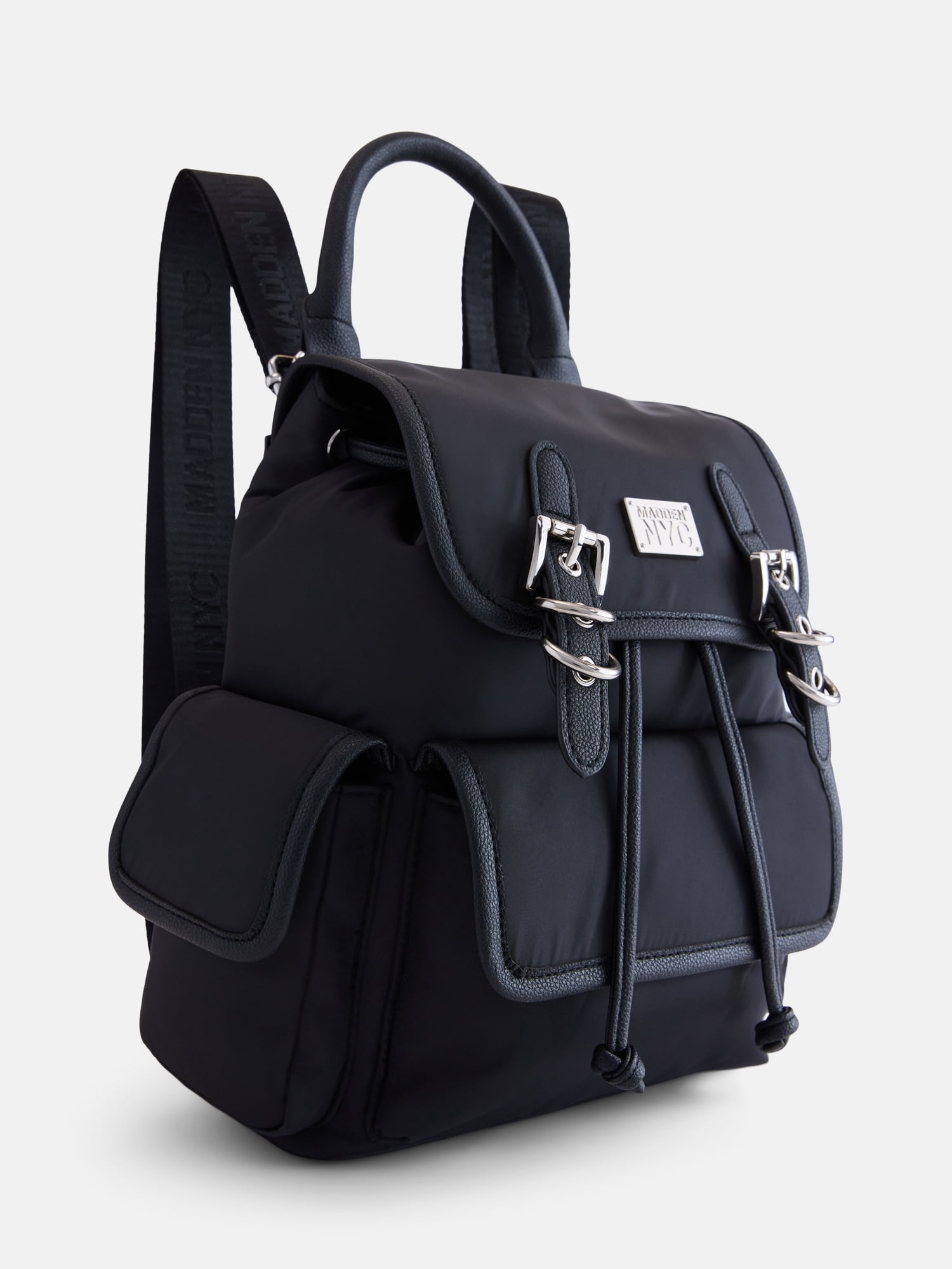 Madden NYC Women's Buckle Flap Backpack, Black