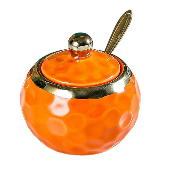 serony Porcelain Sugar Bowl Ceramic Condiment Pot Restaurant for Kitchen Round Countertop Orange Orange Round