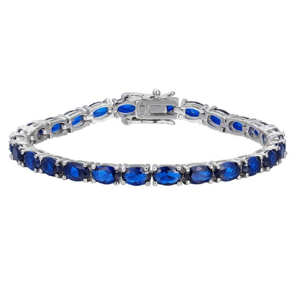 18K Gold Plated Oval Cut Created Sapphire Bracelets for Women S925 Sterling Silver Tennis Bracelet for Wife 6-7 Inch