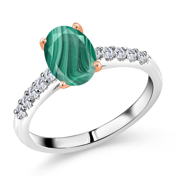 Gem Stone King 2.70 Cttw Green Malachite Lab Grown Diamond 925 Silver and 10K Rose Gold Ring for Women | Wedding Engagement Anniversary Promise Ring for Women