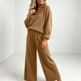 thumbnail image 3 of Xinoom Women Ribbed Knit Two Piece Outfit Set, Henley V‑Neck Long Sleeve Top and Wide Leg Pants, Cozy Loungewear Tracksuit for Casual Home Travel Wear Khaki,L, 3 of 5