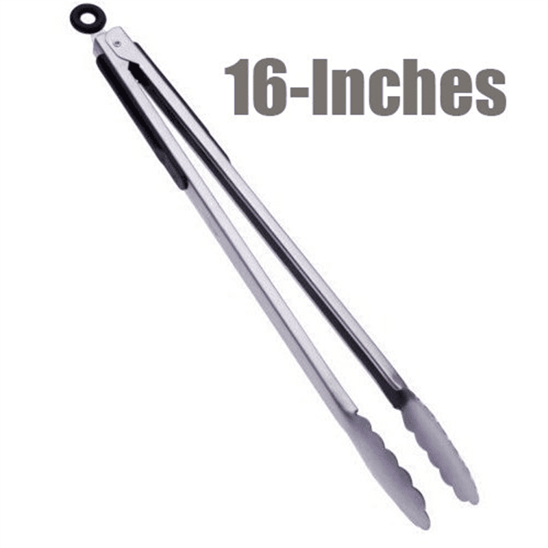 16Inch Stainless Steel Tong, Serving Tong, Wide Scalloped Gripping Edge, Barbecue Grilling Tong