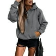 thumbnail image 4 of Daznico Women Casual Half Buttons Sweatshirt Hooded Strap Long Sleeve Loose Top Drawstring Hoodies with Pocket,Women's Hoodies & Sweatshirts-Grey-3XL, 4 of 6