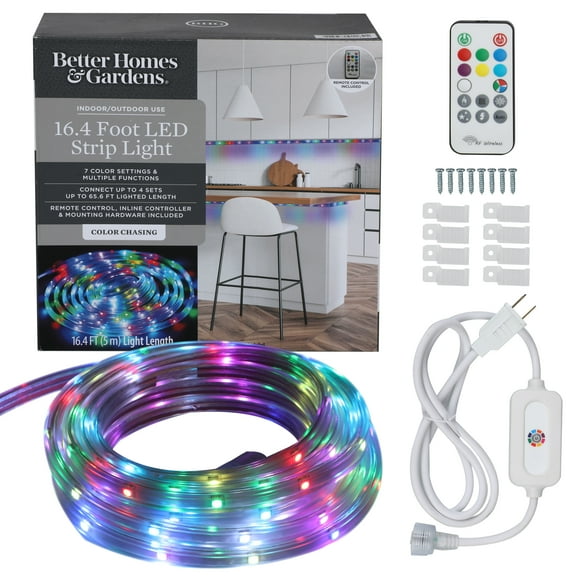 Better Homes & Gardens 16.4ft Color-Chasing LED Strip Light, 1 Count, With Remote, Indoor/Outdoor