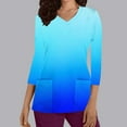 thumbnail image 2 of Xfvqtps Scrub Tops for Women Gradient Soft V-Neck 3/4 Sleeve Scrubs Comfortable Nursing Uniforms New Fashion Casual Printed T-shirt Nursing Clothes Top Working Uniforms with Pockets Blue, 2 of 5
