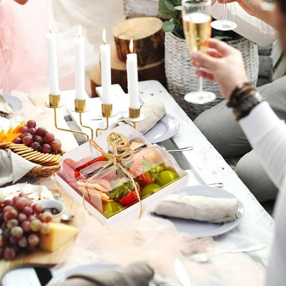 50 Pack Small Charcuterie Boxes with  Lids and Forks - Disposable Food Containers, 5Inch Dessert Boxes for Cookie, Cake Slice, Strawberries (White) Dog Toys