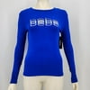 Bebe Crystal Logo Crew-Neck Long Sleeve Tee Shirt – Blue, Size Medium