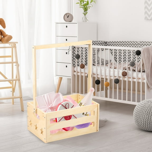 Txkrhwa Wooden Baby Shower Crate Closet, Baby Shower Basket with Handle, Wooden Baby Storage Crate Hamper, Decorative Baby Clothes Crate Box for Baby Shower Gift Decoration