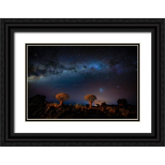 Li, Min 14x11 Black Ornate Wood Framed with Double Matting Museum Art Print Titled - The Milky Way In Namibia