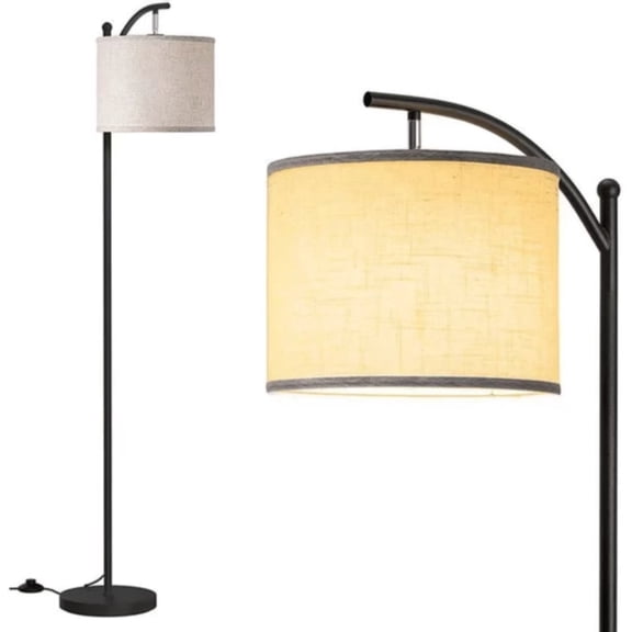Floor Lamp for Living Room,LED Standing Lamp Tall Industrial Floor Lamp Reading for Bedroom, Office (9W, Beige Lampshade Included) -Black