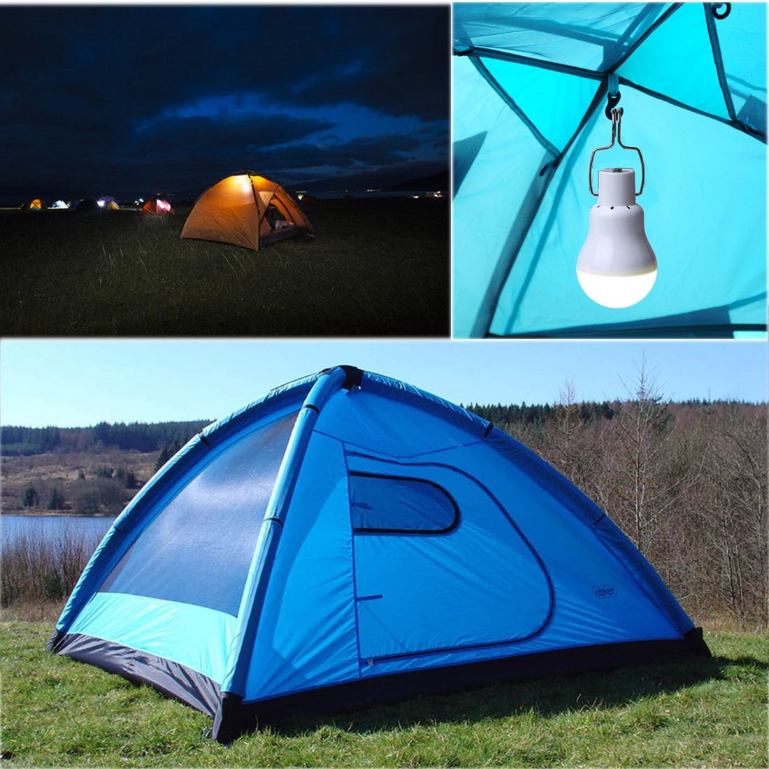 2 PCS Outdoor Lights, Solar LED Light Bulbs for Indoor Home and Chicken Coop, Waterproof Camping Lamps for Tent, Rechargeable Solar Lights for Shed Night, Emergency Power Outage and Outside, White