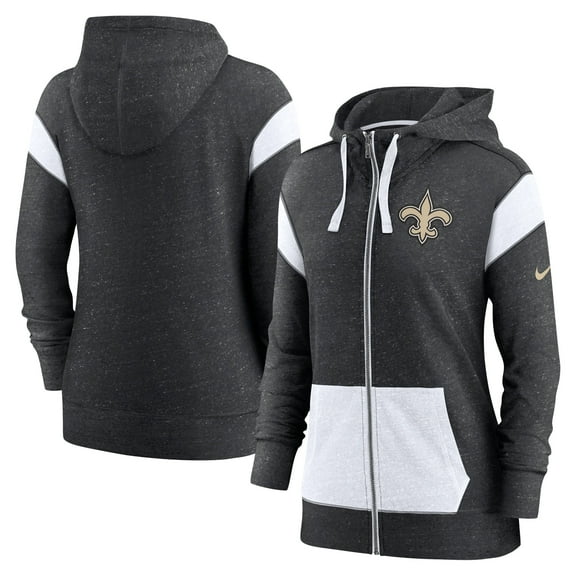 Women's Nike Heather Black/White New Orleans Saints Plus Size Monaco Full-Zip Lightweight Hoodie