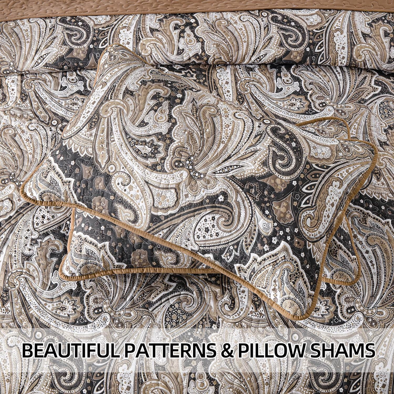 Dintszyayue Brown Paisley Quilt Set King Size,1Bedspreads and 2Pillowcases Soft Adult Coverlets(90"x110")