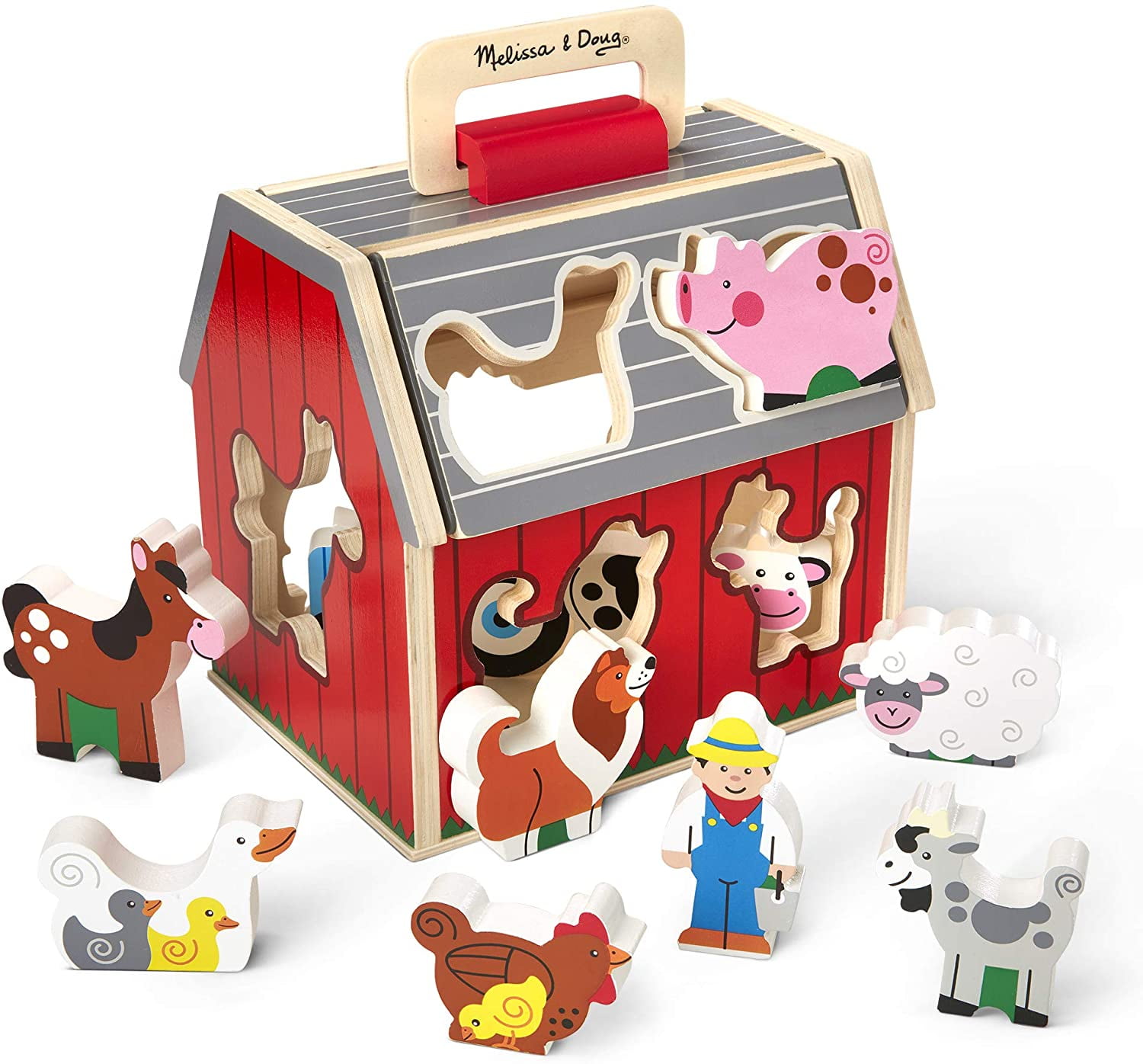 Melissa & Doug Wooden TakeAlong Sorting Barn Toy with FlipUp Roof and