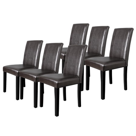 WSSYzyzf Set of 6 Dining Room Parson Chairs, Elegant Brown Leather Design for Kitchen
