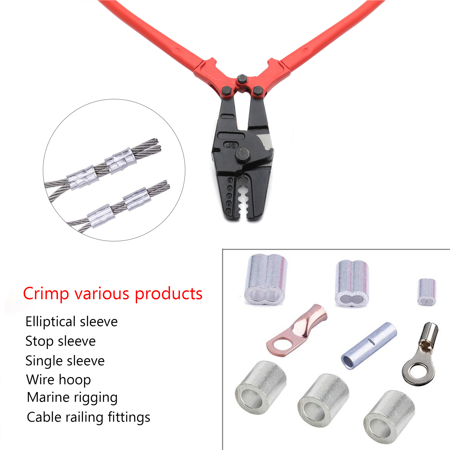 HTTMT- Wire Rope Crimping Tool 24" Hand Swager Crimper Compatiable With 1/16"- 3/16" Copper Aluminium Sleeves