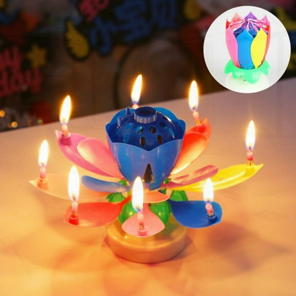 Musical Lotus Flower Birthday Candle – Rotating Blooming Cake Decoration with Multi-Color Petals & 8 Candles