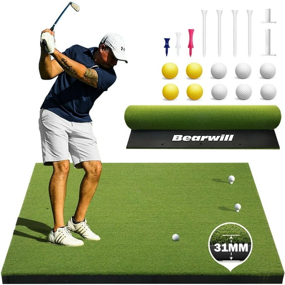Bearwill Golf Mat 31mm, 5ft x 4ft Golf Hitting Mats for Practice Outdoor Indoor, High-Elasticity Artificial Turf Mat for Garage Simulator Chipping Driving Training