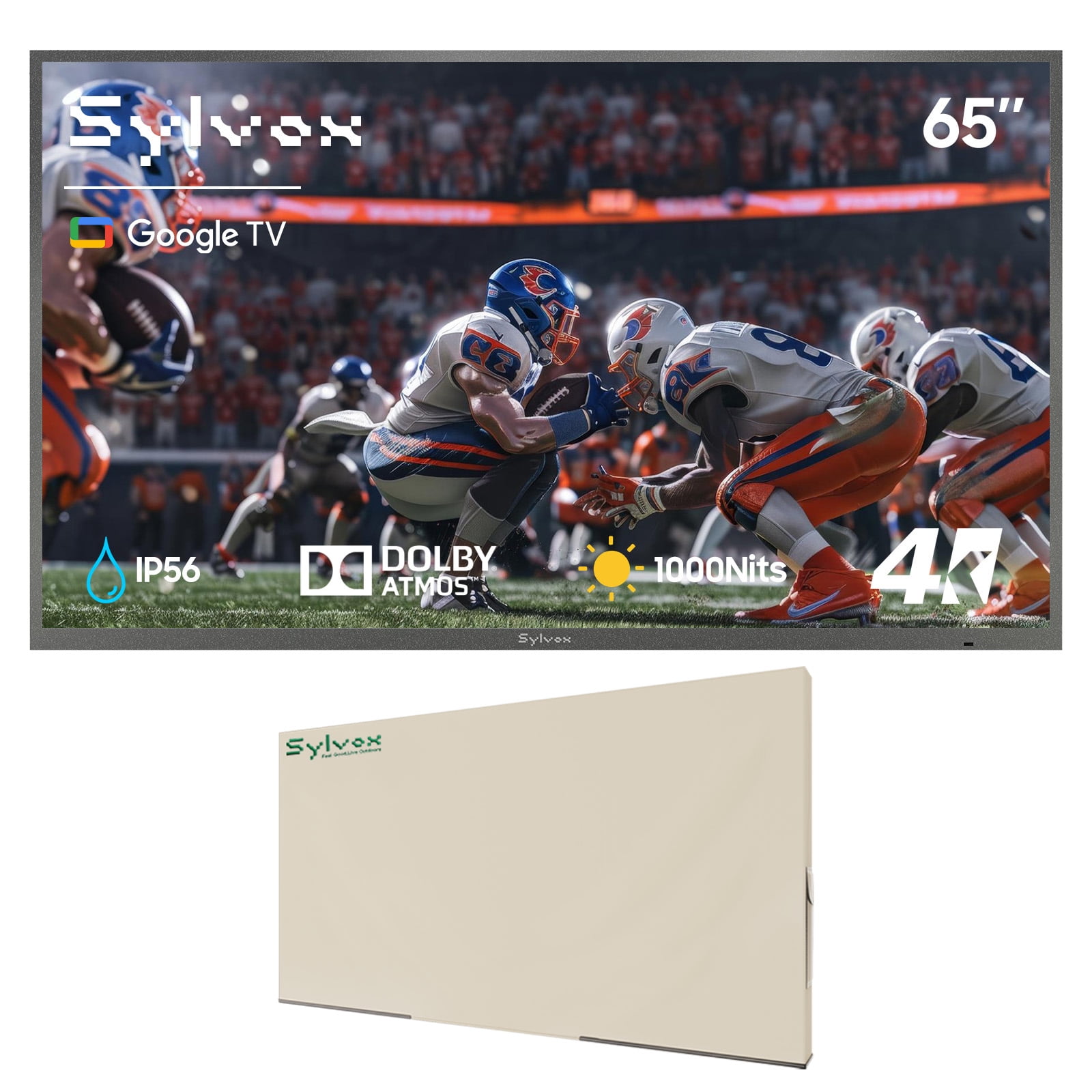 SYLVOX 65" Outdoor TV with Cover, IP55 Weatherproof TV Partial Sun 1000nit Brightness, 4K UHD, Google OS, Dolby Atmos, Voice Remote (Deck Pro 3.0)