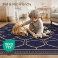 thumbnail image 4 of ODIKA 3'x5' Navy Blue Geometric Trellis Contemporary Washable Area Rug Interlocking Hexagonal Motifs With Golden Accent Lines And Decorative Non-Slip, Flatweave, Easy Care for Hallway, Laundry Room, 4 of 7