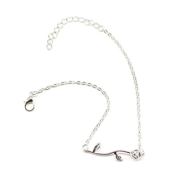 Qarigey Pulseras de tobillo Decoraciones de rosas Tobilleras de accesorios de moda para mujer Plata Type3 NO3 Qarigey AP009785-02
