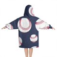thumbnail image 2 of Navy Blue Baseballs Pattern Blanket Hoodies for Kids 6-13YR Oversize Wearable Blanket Hoodies for Boys Girls Teens, 2 of 7