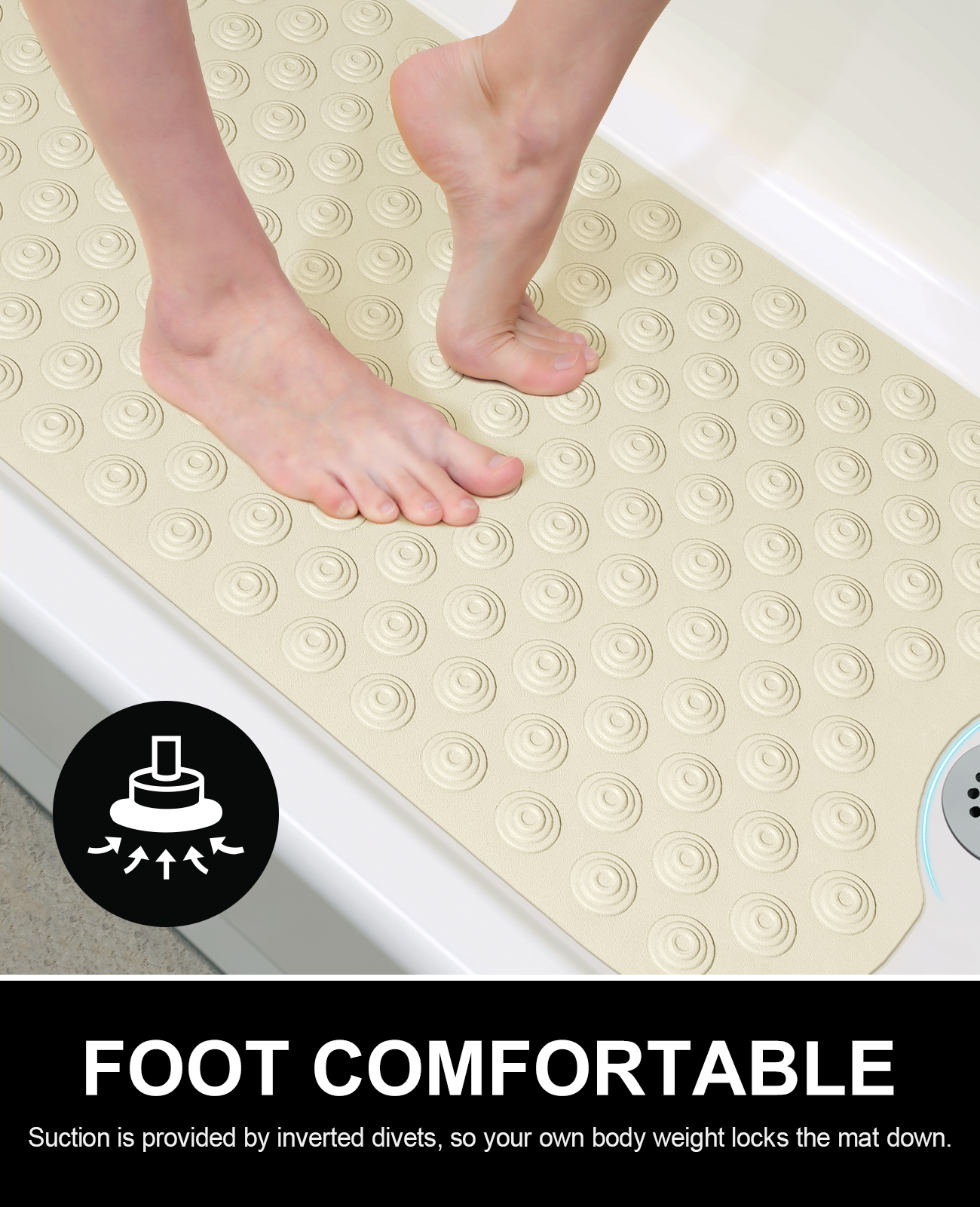 Othway No Suction Cup Bath Mat, 39" x 16", Beige photo 5