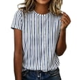 thumbnail image 2 of Duoif Women's Striped Round Neck Short Sleeve T Shirt Casual Loose Top Spring Summer 2026, Blue, L, 2 of 4