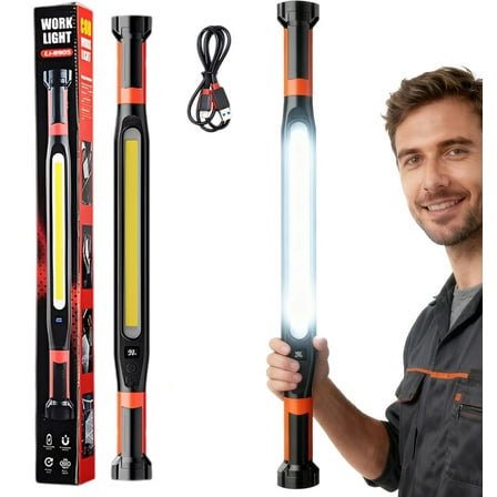 3000 Lumens Rechargeable Work Light, Ip54 Waterproof 360° Rotat 9.2 in Powerful Light 6.5 Hour Under Hood Work Light Bar, Magnetic Shop Light Rechargeable with Rotat Hook Perfect for Worker (1PC)