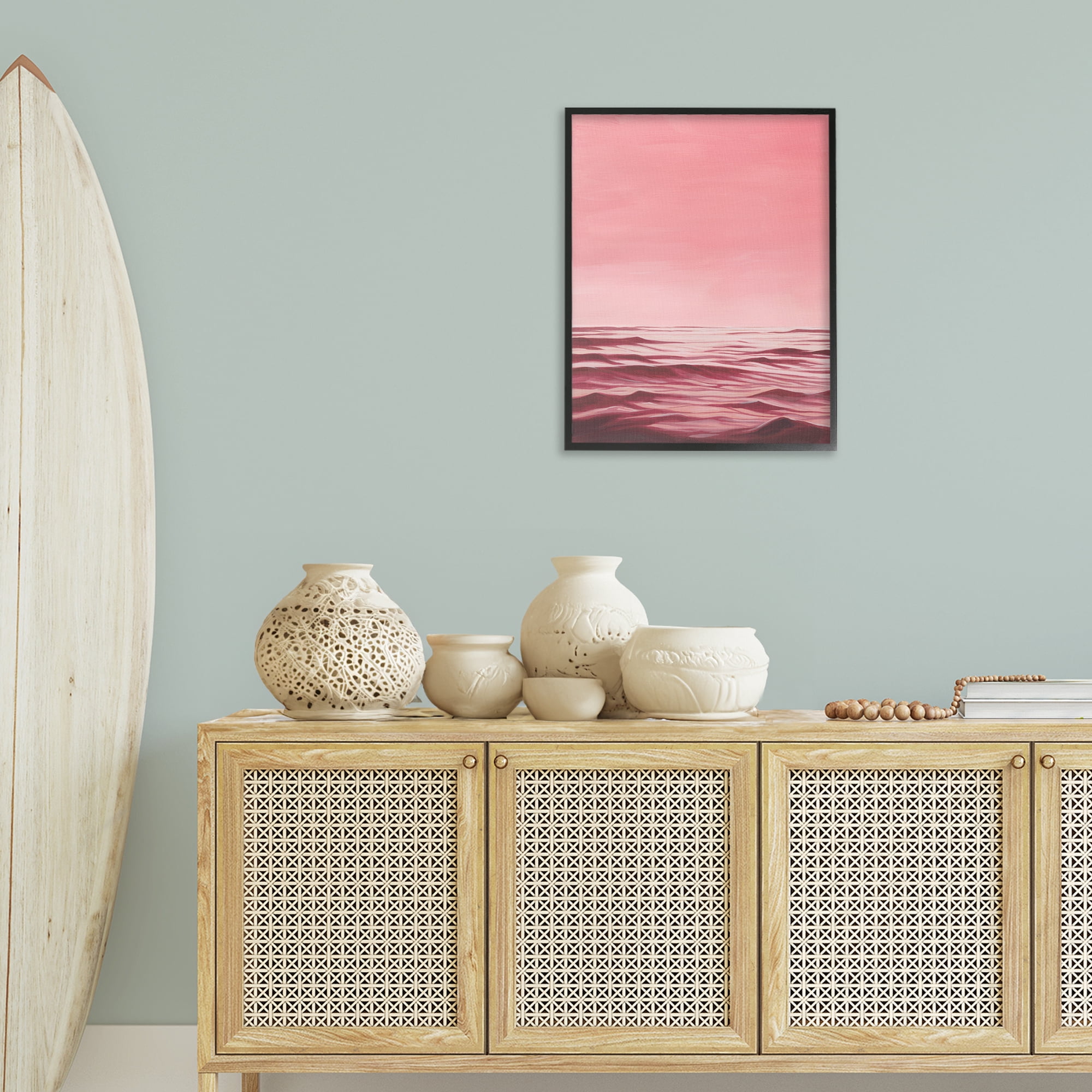 Stupell Industries Pink Ocean Ripples Coastal Painting Black Framed Art Print Wall Art, 24 x 30