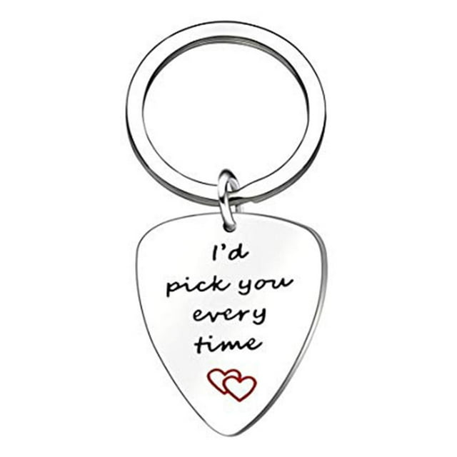 I'd Pick You every time Keychain, Engraved Guitar pick STEEL Key Chain