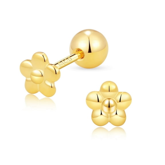 RYSKYJEWELRY Small Flower Screw Back Stud Earrings, S925, All Ages