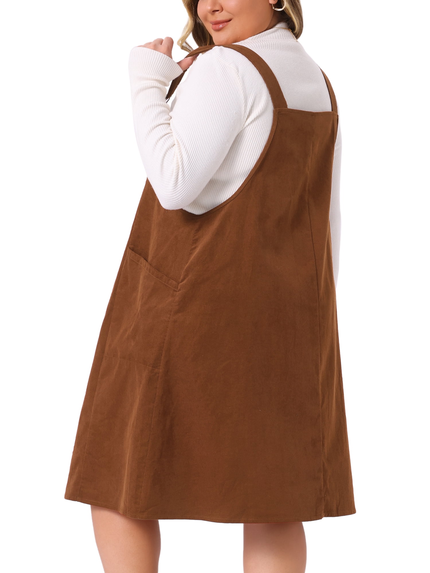 DARING DIVA Women's Plus Corduroy Pinafore Dress Pleated Skirt 3X Brown