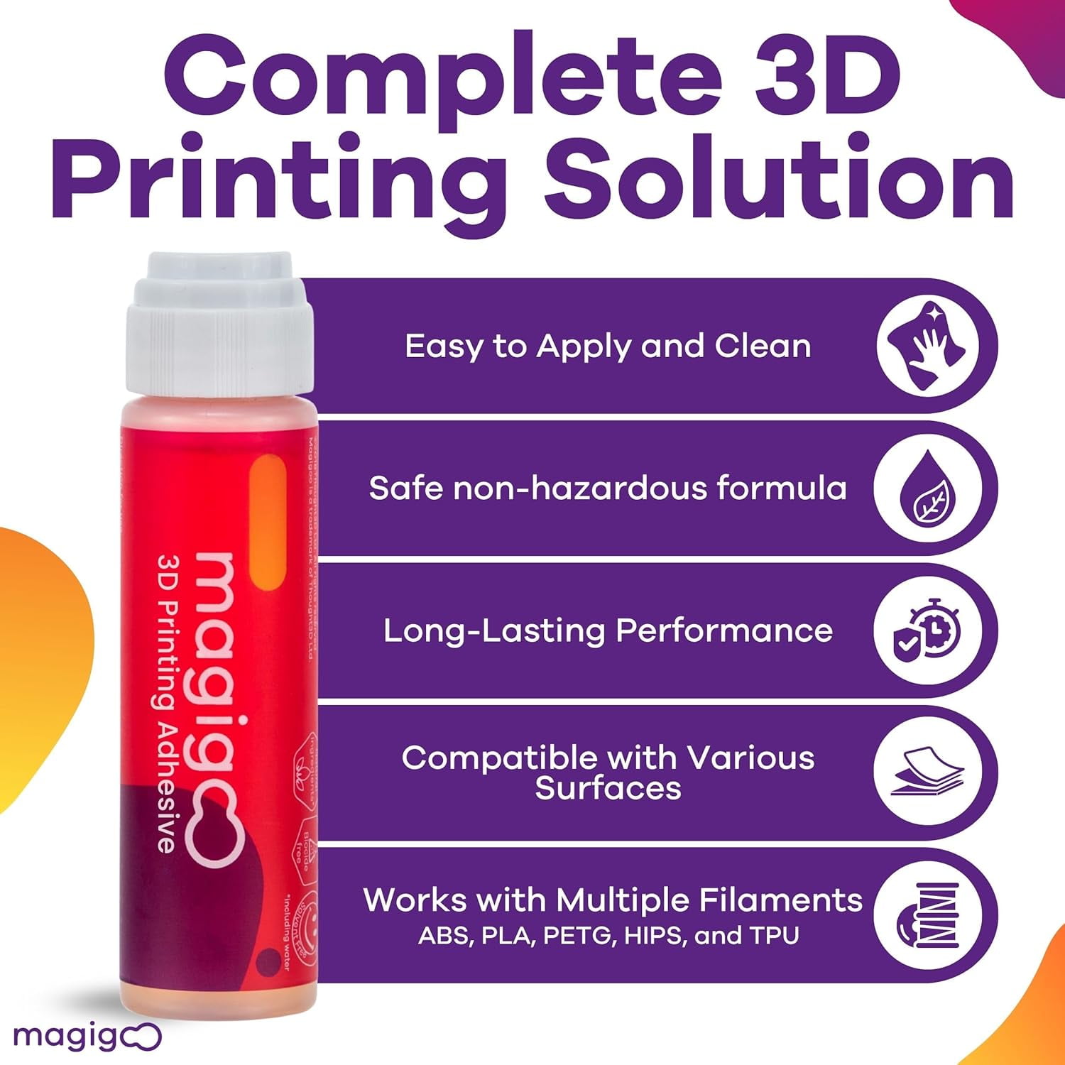 MO2016 All-in-One 3D Printer Adhesive Glue - ABS, PLA, PETG, HIPS, and TPU Flex Filament on Glass, PEI, Buildtak, Kapton - 3D Printing Accessories, Supplies, and Materials (50mL)