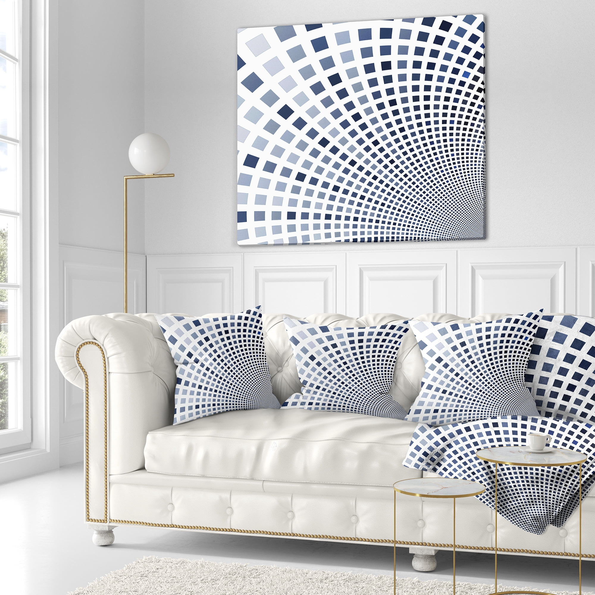 Designart Blue Square Pixel Mosaic Illustration - Abstract Throw Pillow - 16x16