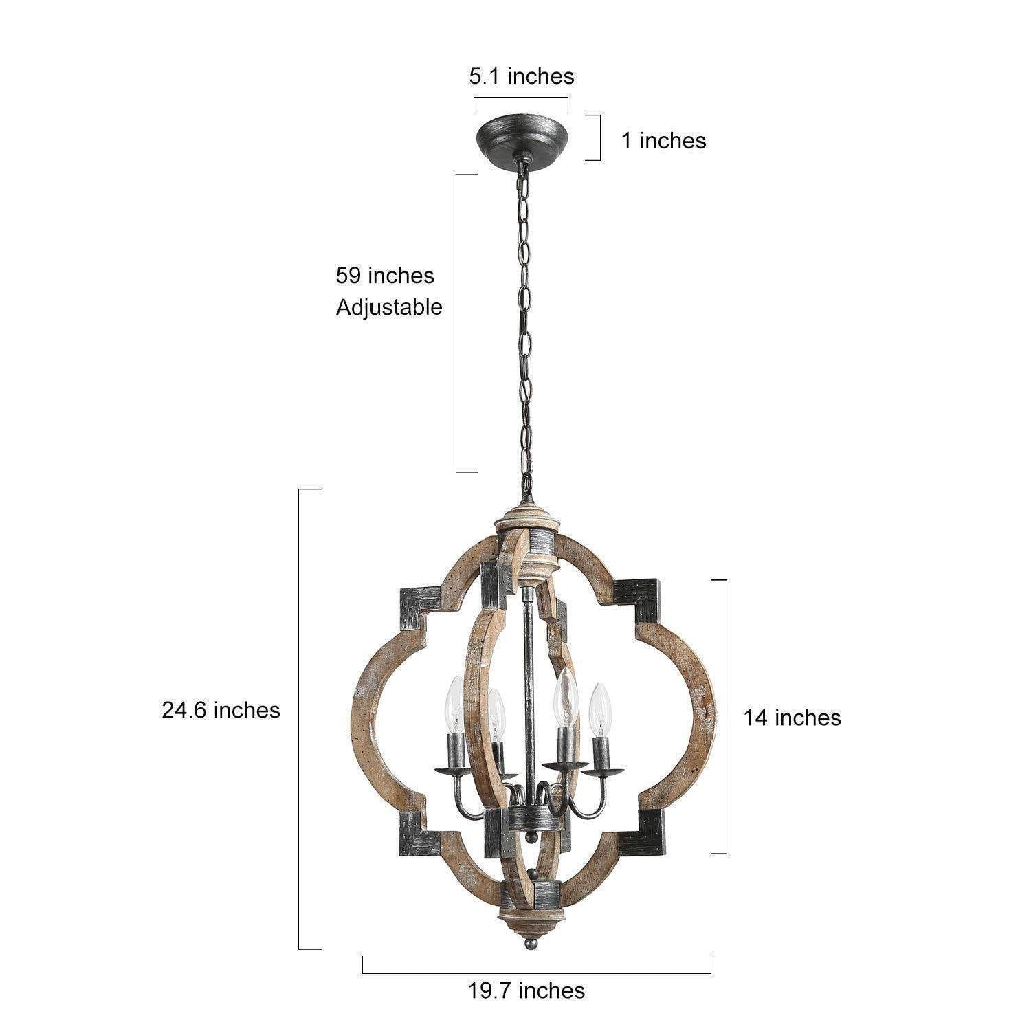 LNC 4-Light Distressed Wood and Black Farmhouse Lantern Chandelier for Kitchen