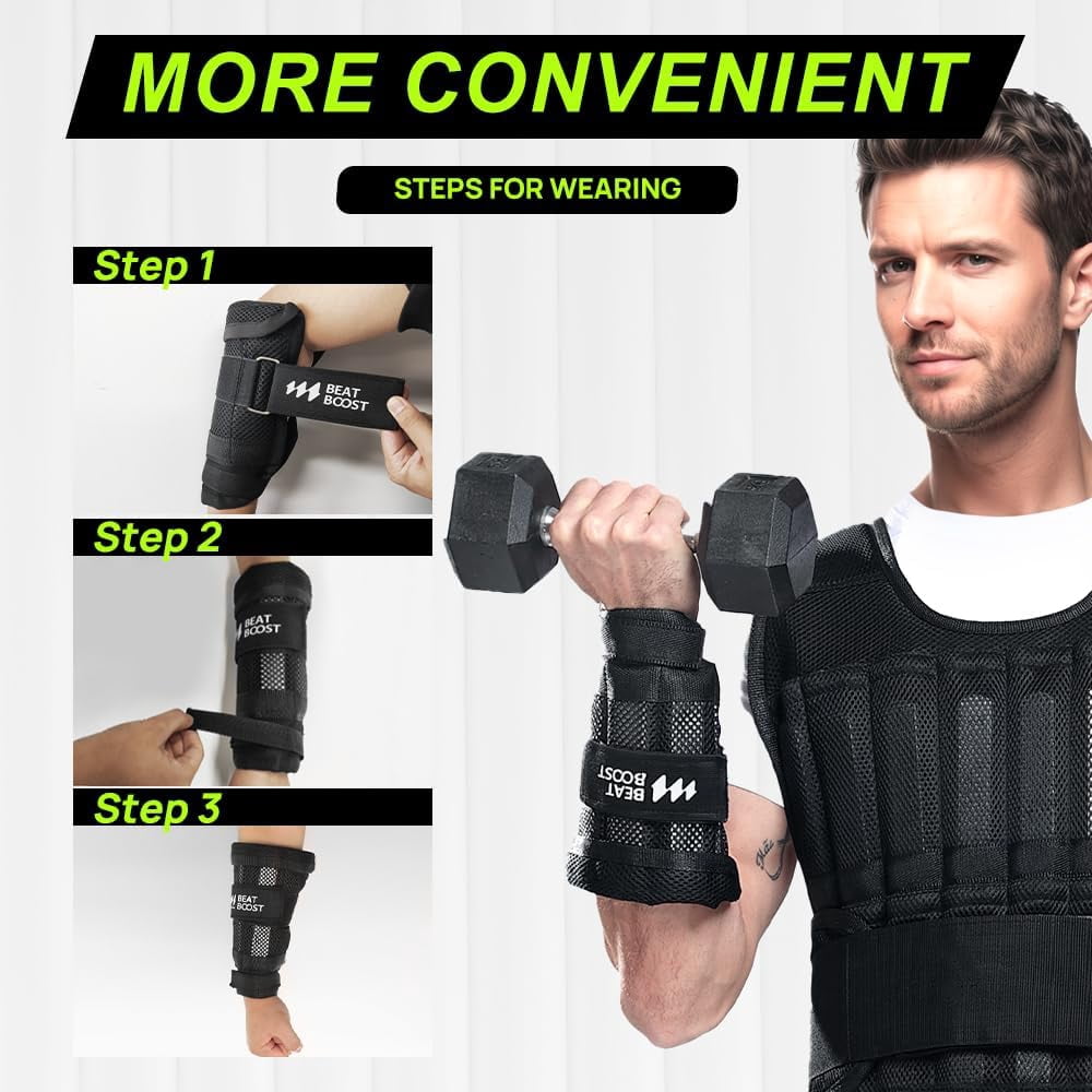 BeatBoost Ankle Wrist Weights 10lb Adjustable Loss Strength Training for Men Walking Pilates Exercise Workout Gym Aerobics Fitness