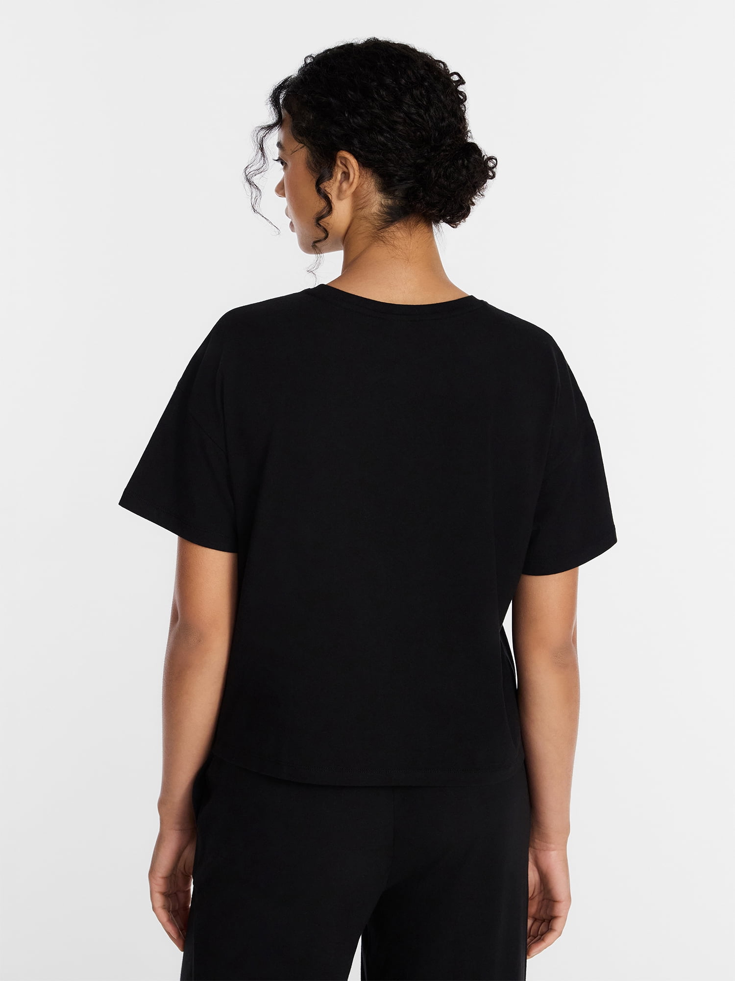 Joyspun Women’s Cotton-Blend Sleep Lounge Top with Short Sleeves, Sizes S-3X