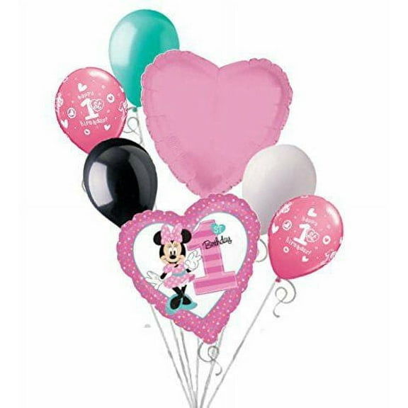 Mini Mouse 1st Birthday 7 pc Balloon Bouquet Party Decoration Pink Girl